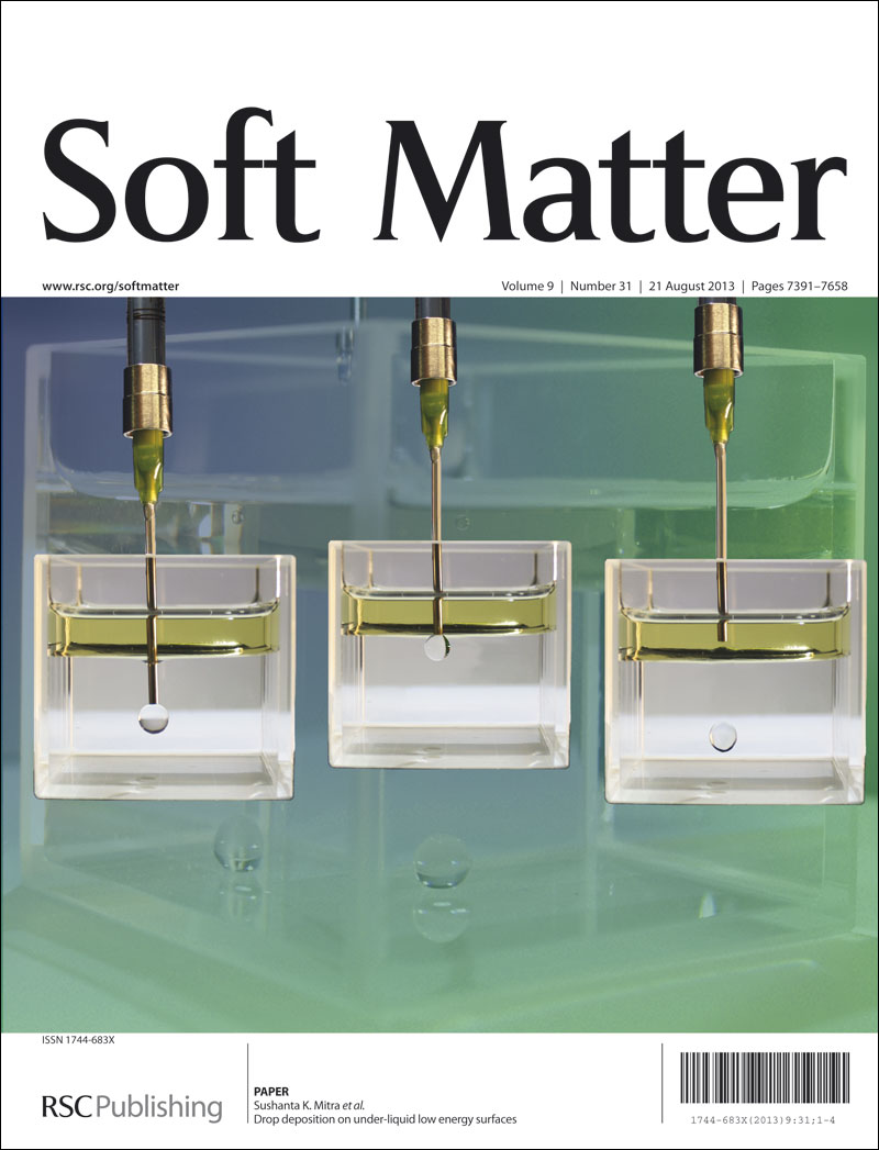 Under-liquid drop deposition, Cover article for Soft Matter